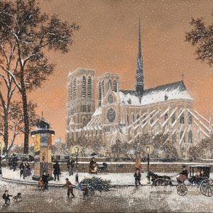 Fabienne Delacroix, Limited Edition Print, "Premiers Flocons sur Notre Dame"