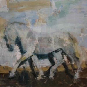 Giclée print of a trotting, pale horse against a pale background by Joseph Adolphe titled Equus no 12.