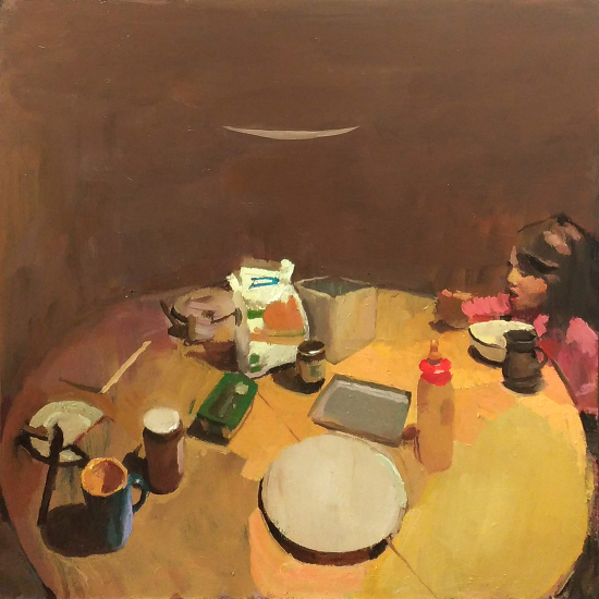"Lou à table," oil on board, 19¾" x 19¾" (50 x 50cm)