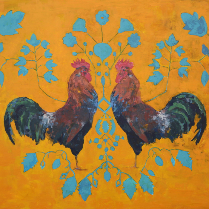 "Can you see the rooster on the moon," oil on canvas, 48" x 60" (122 x 152cm)