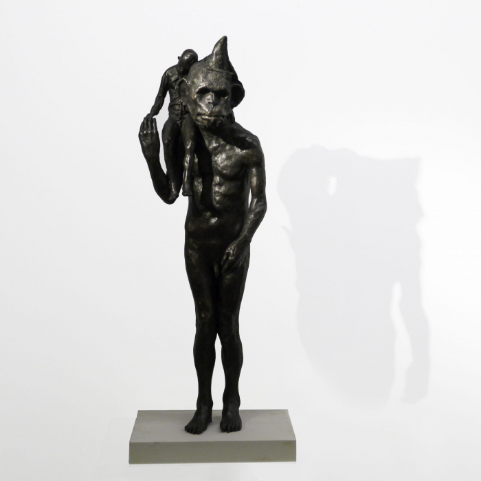 "Grinder Monkey," bronze, 32" x 11" x 7" (81 x 28 x 18cm)