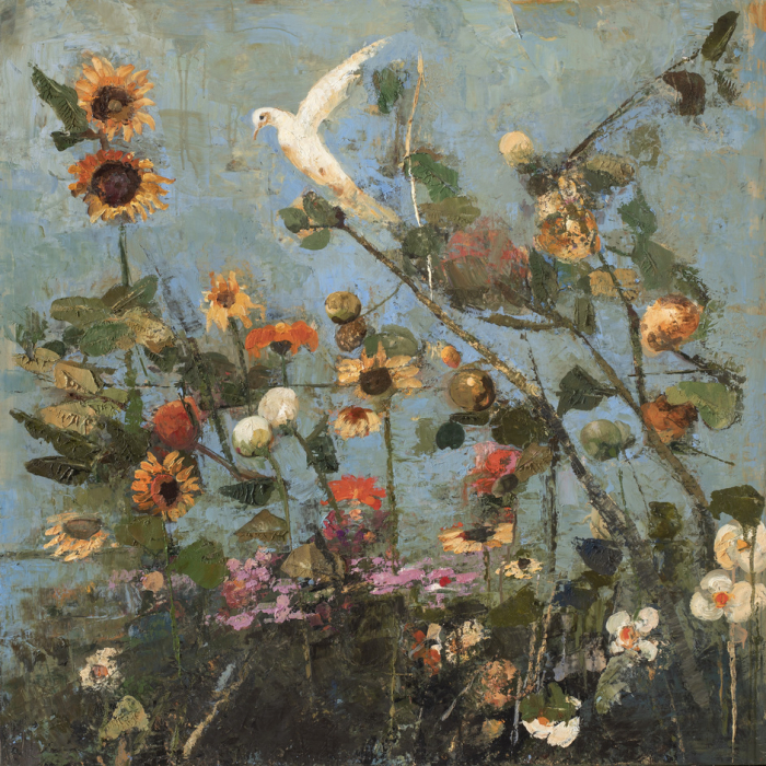 "Wild Flowers," Oil and wax on canvas, 39½" x 39½" (100 x 100cm)