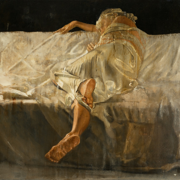 Patrick Pietropoli, Laying on a Couch, oil on linen, 38"x40" (97 x 101 cm)