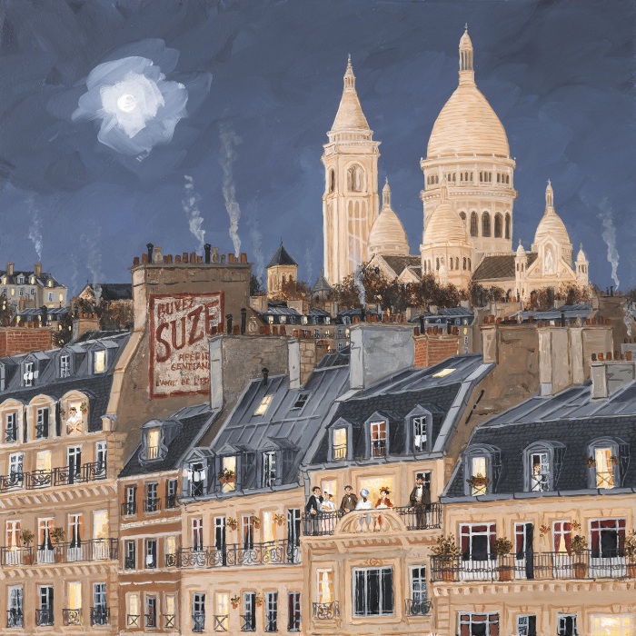 "Soirée à Montmartre," acrylic on board, 15¾" x 15¾" (40 x 40cm)