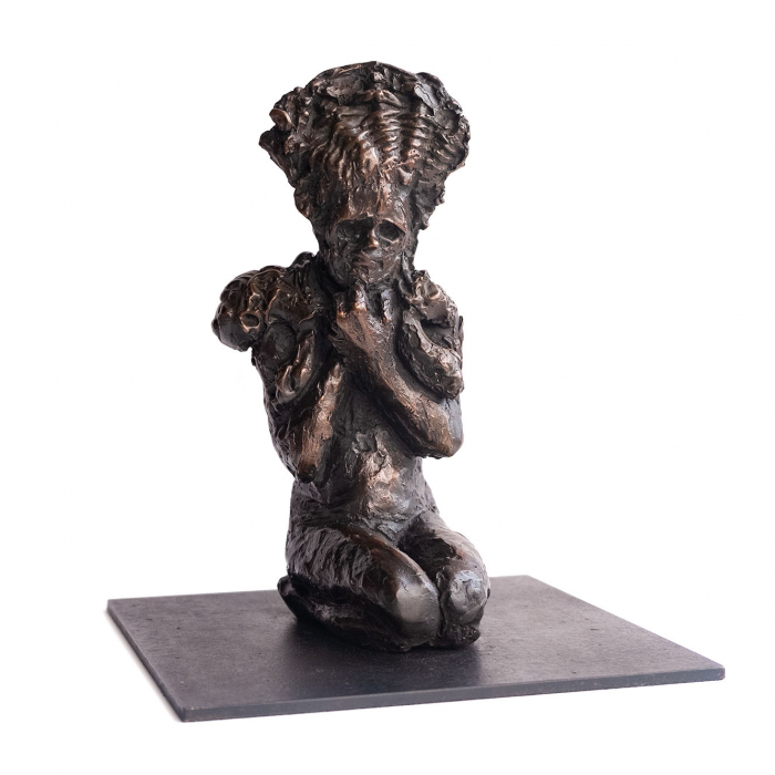 "The Secret Keeper," bronze, 9½" x 4 1/2" x 4 1/2" (24 x 11 x 12 cm)