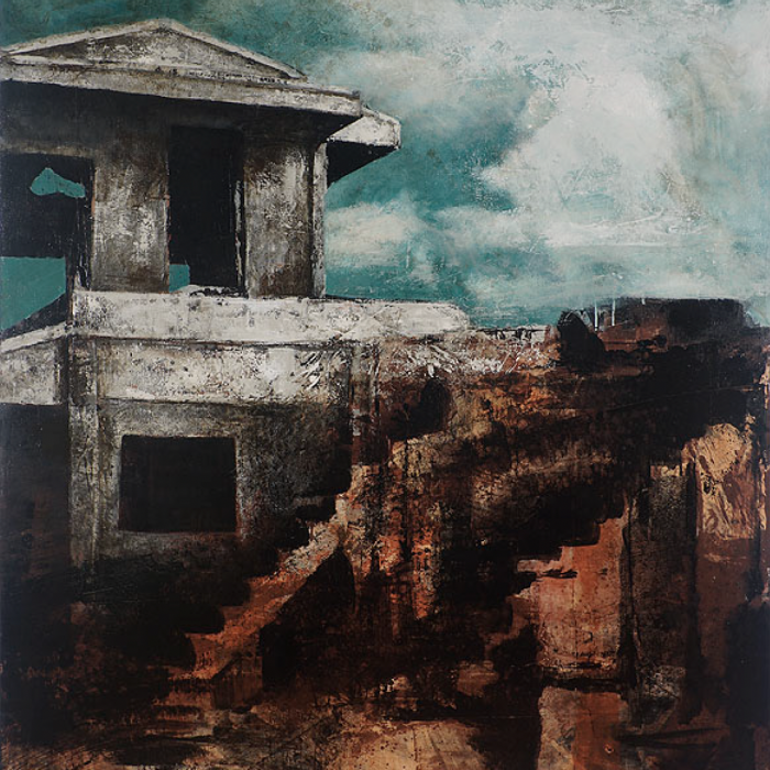 "Colombia Harbor station becoming Labyrinth," oil and acrylic on canvas, 55" x 47¼" (140 x 120cm)