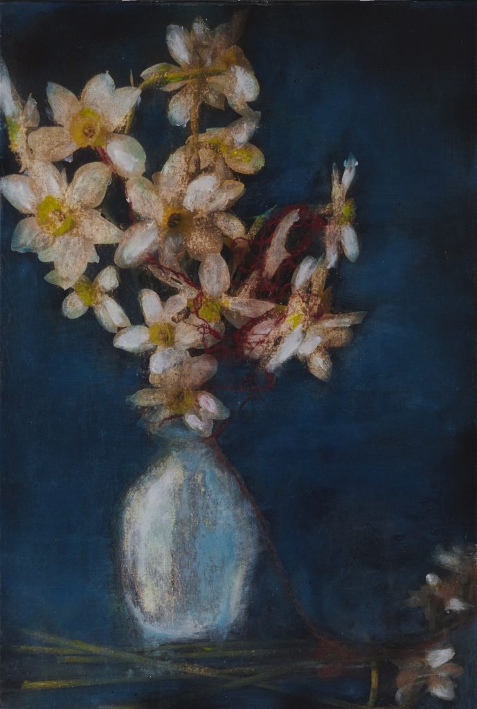 "Le vase bleu," mixed media on canvas, 35½" x 23¾" (90 x 60cm)