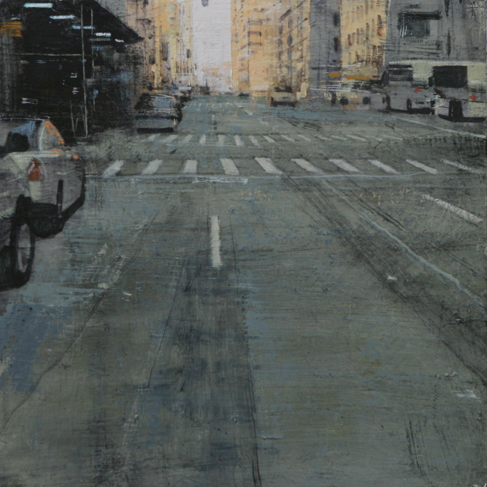 "Perspectiva de una Calle en N.Y.," oil on board, 19¾" x 19¾" (50 x 50cm)