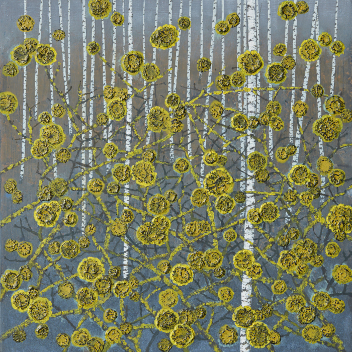 "Les lichens jaunes," oil on canvas, 15¾" x 15¾" (40 x 40cm)