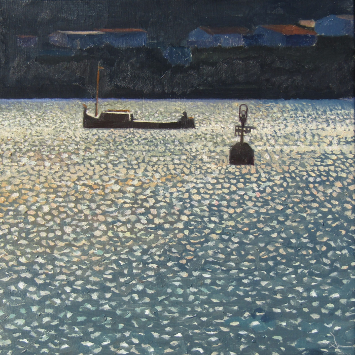 "Reflexe a Port de la Selva," oil on canvas, 15¾" x 15¾" (40 x 40cm)