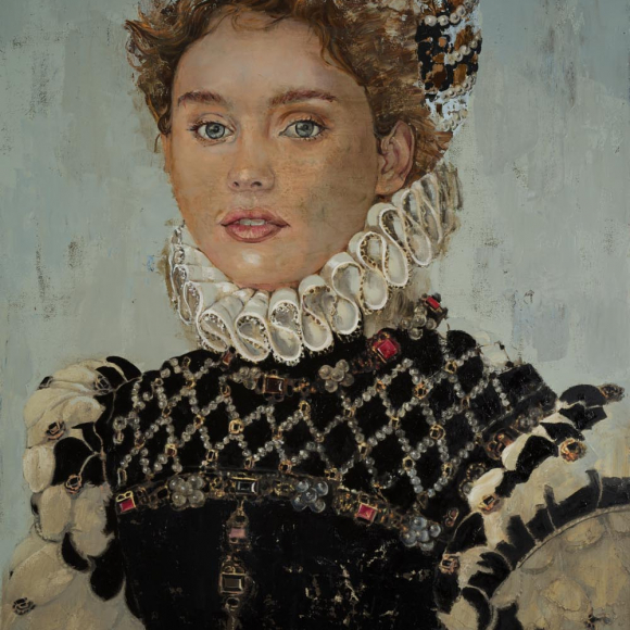 "Young Lady with a Pearl," oil on canvas, 54" x 38" (137 x 97cm)